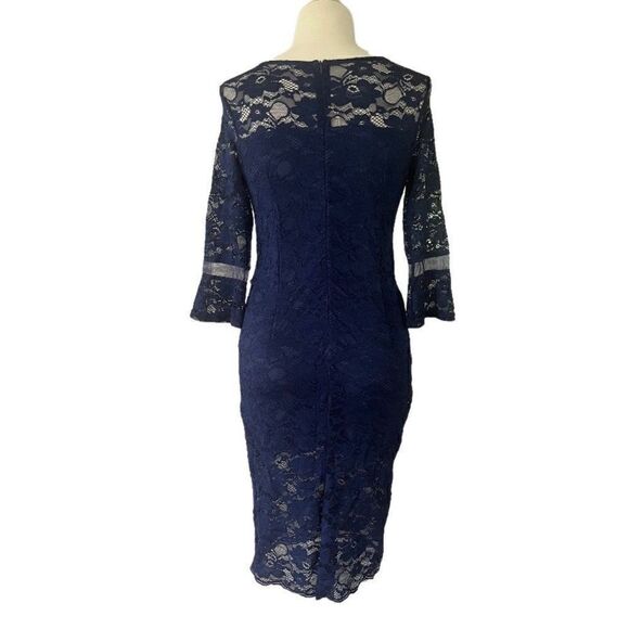 NWT Metisu Blue Lace Cutout Sheath Midi Dress Women’s Large - Picture 2 of 7
